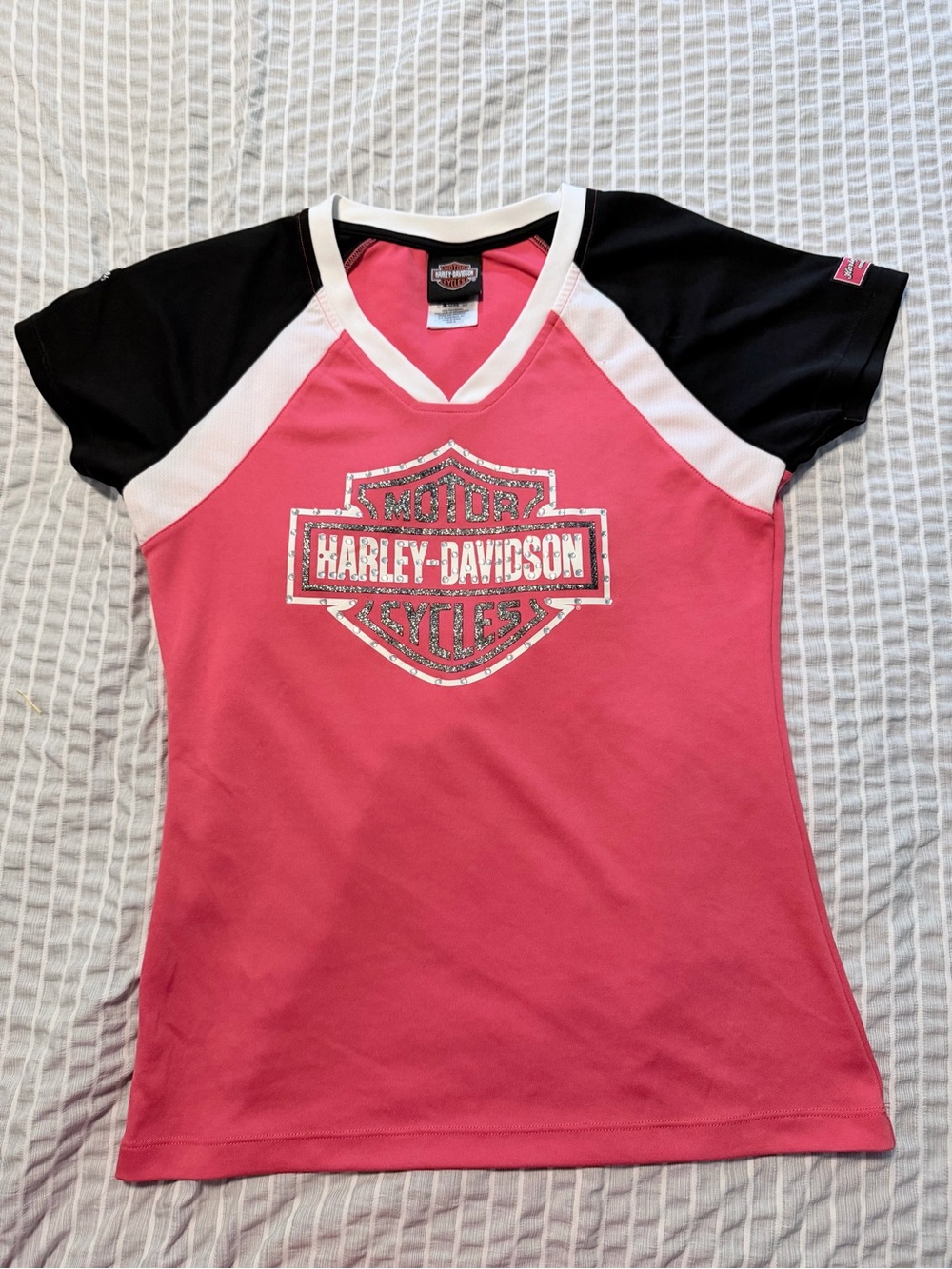 Harley-Davidson Pink Black White Short Sleeve Tee